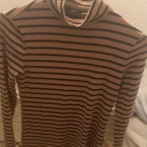 Tahari Brown and Black Striped Turtleneck Top